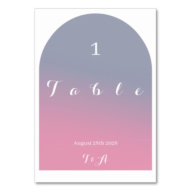 Wedding Modern Arch Pink Lilac Ombre Table Number (Front)