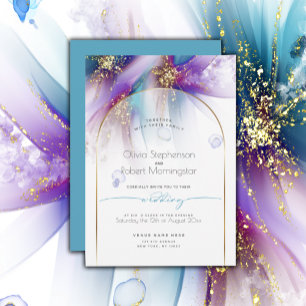 WEDDING    Modern Arch Teal Purple Abstract Invitation
