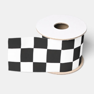 Wedding Modern Black and White Chequered Pattern Grosgrain Ribbon