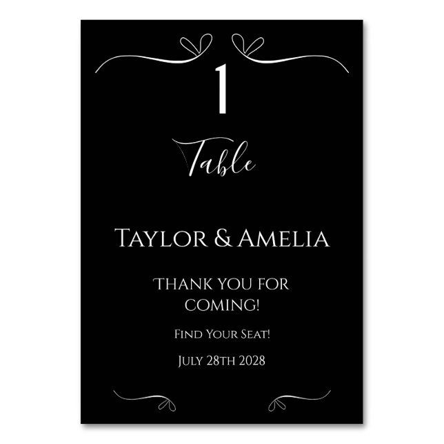 Wedding Modern Black and White Table Number (Back)