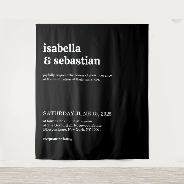 Wedding Modern Black Retro Font Tapestry (Front)