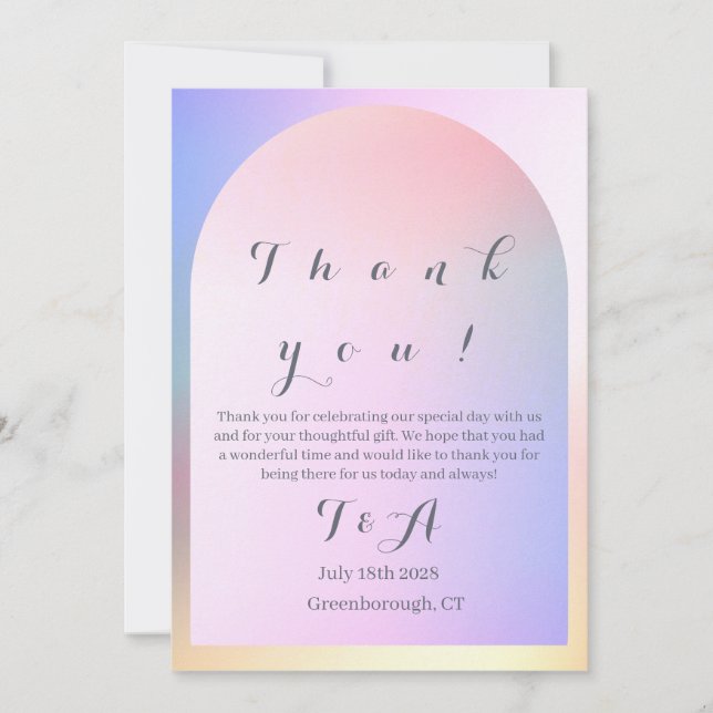 Wedding Modern Boho Arch Pink Ombre Thank You Card (Front)