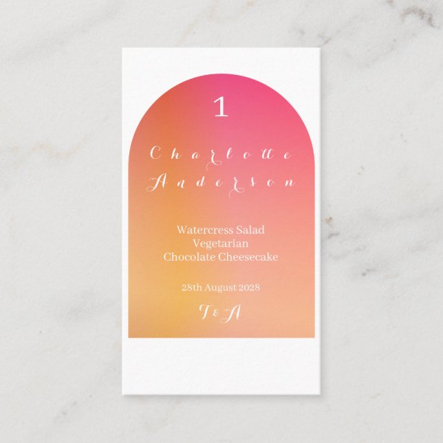 Wedding Modern Boho Arch Sunset Ombre Name Menu Place Card (Front)