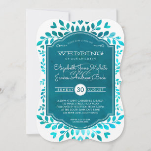 WEDDING modern botanical aqua teal blue watercolor Invitation