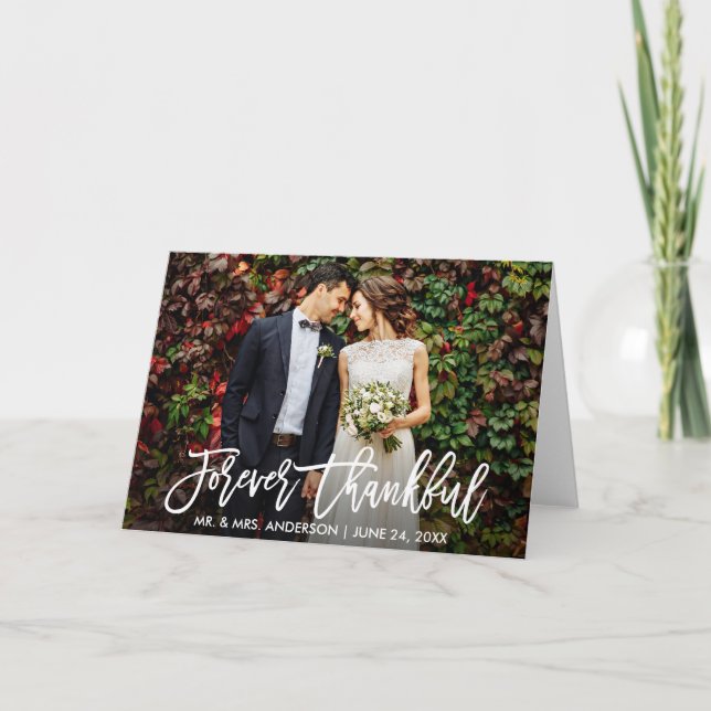 Wedding Modern Brush Script Forever Thankful Fold Thank You Card (Front)