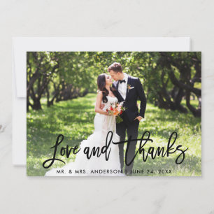 Wedding Modern Brush Script Love and Thanks Photo Thank You Card