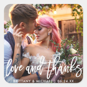 Wedding Modern Brush Script Love Thanks Square Sticker