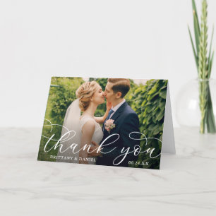Wedding Modern Calligraphy Couple Photo Fold Thank You Card