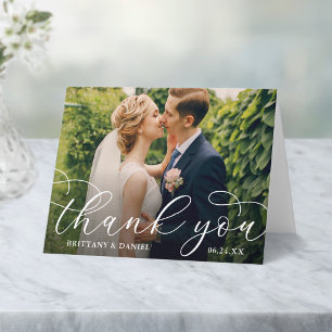Wedding Modern Calligraphy Couple Photo Note Thank You Card