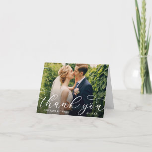 Wedding Modern Calligraphy Couple Photo Note Thank You Card
