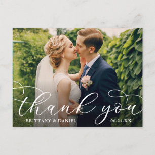 Wedding Modern Calligraphy Couple Photo Thank You Postcard