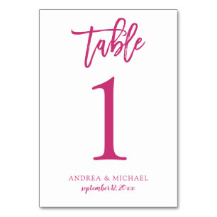 Wedding Modern Casual Brush Script (Magenta) 1 Table Number