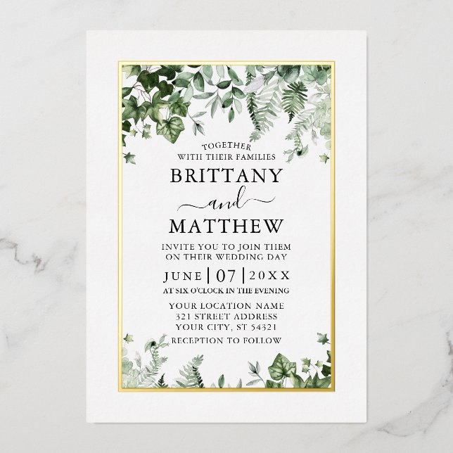 Wedding Modern Elegant Ivy Sage Greenery Gold (Front)