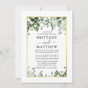 Wedding Modern Elegant Ivy Sage Greenery Gold Invitation