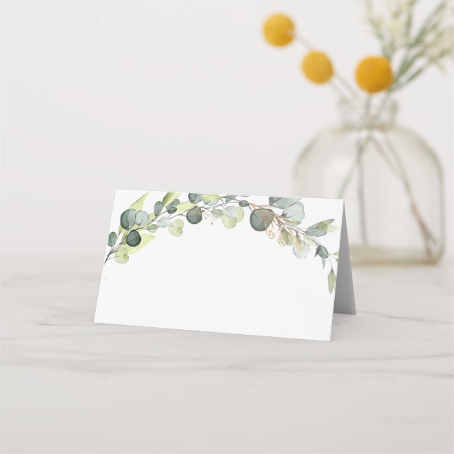 Wedding Modern Eucalyptus Greenery Succulent Place Card (Front)