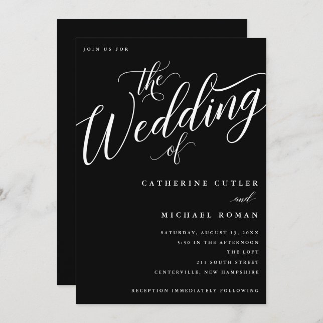 Wedding, Modern Flourish Script  Invitation (Front/Back)