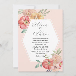Wedding Modern Flowers Stylish Watercolor Blooms Invitation