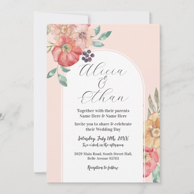 Wedding Modern Flowers Watercolor Blooms Invitation (Front)
