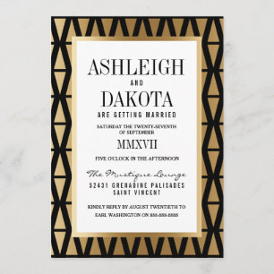 Wedding Modern Gold & Black Geometric Invitation