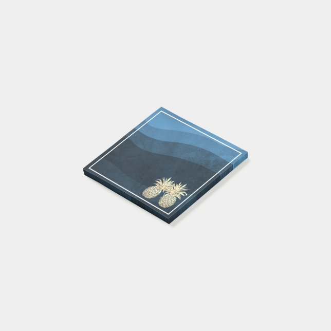 Wedding Modern Golden Pineapple Couple Navy Blue P Post-it Notes (Angled)