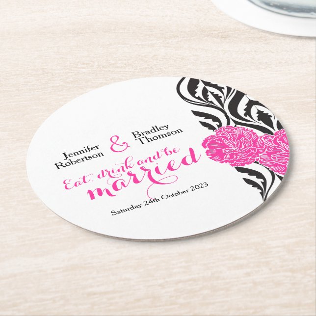 Wedding modern luxe pink custom paper coasters (Angled)