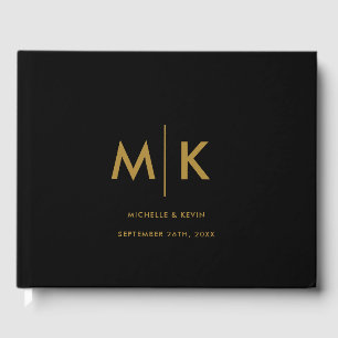 Wedding Modern Luxurious Monogram Black Gold Guest Book