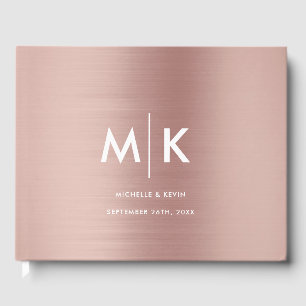 Wedding Modern Luxurious Monogram Rose Gold Guest Book