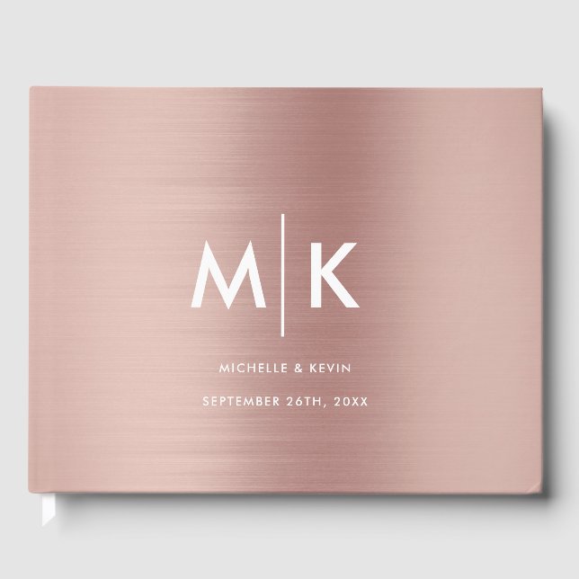Wedding Modern Luxurious Monogram Rose Gold Guest Book (Front)