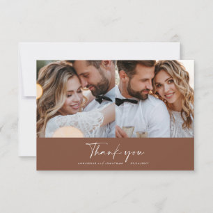 Wedding modern minimal multi photo thank you brown invitation