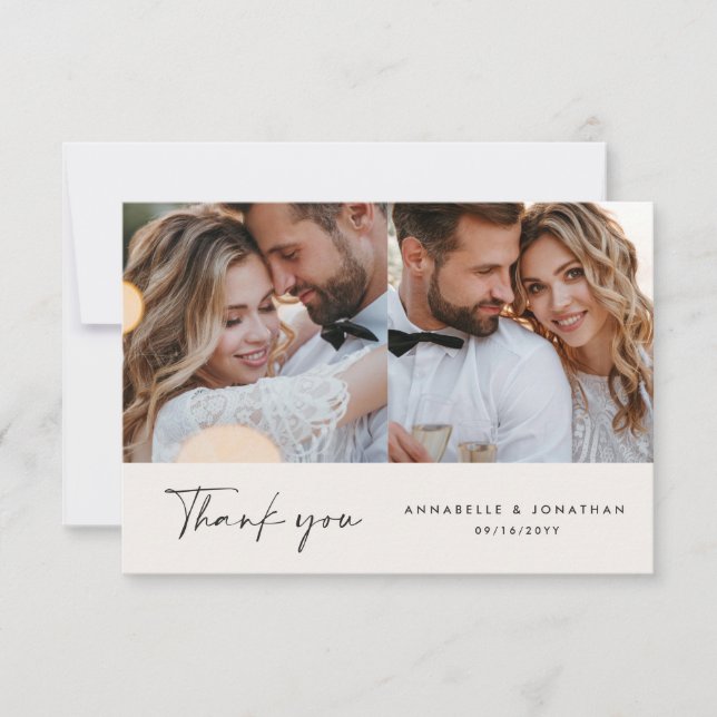 Wedding modern minimal multi photo thank you chic invitation (Front)