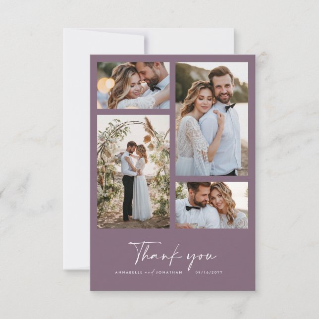 Wedding modern minimal photo thank you chic purple invitation (Front)