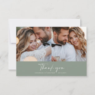 Wedding modern minimal photo thank you sage green invitation