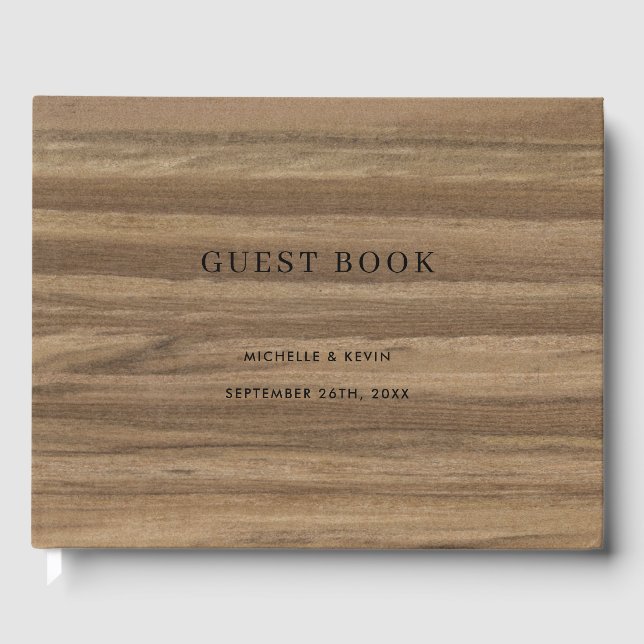 Wedding Modern Minimal Script Rustic Wood  Guest Book (Front)