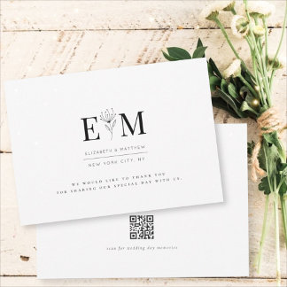 Wedding Modern Minimalist Elegant Chic Foliage Thank You Card