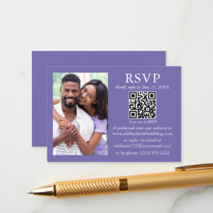 Wedding Modern Minimalist Photo Periwinkle QR RSVP Enclosure Card