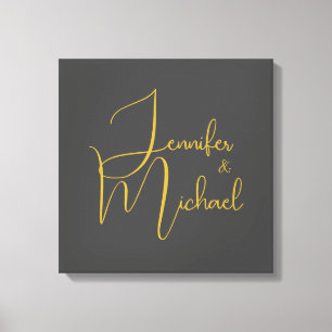 Wedding Modern Minimalist Plain Calligraphy Name Canvas Print