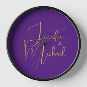 Wedding Modern Minimalist Plain Calligraphy Name Clock