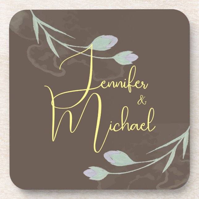 Wedding Modern Minimalist Plain Calligraphy Name Coaster (Front)