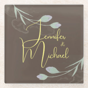 Wedding Modern Minimalist Plain Calligraphy Name Glass Coaster