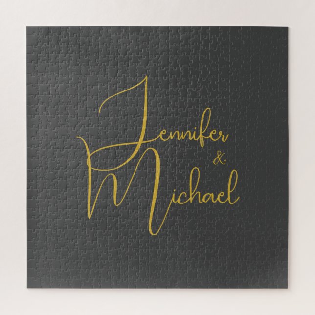 Wedding Modern Minimalist Plain Calligraphy Name Jigsaw Puzzle (Vertical)