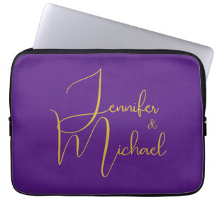 Wedding Modern Minimalist Plain Calligraphy Name Laptop Sleeve