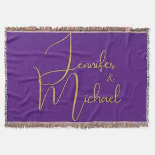 Wedding Modern Minimalist Plain Calligraphy Name Throw Blanket