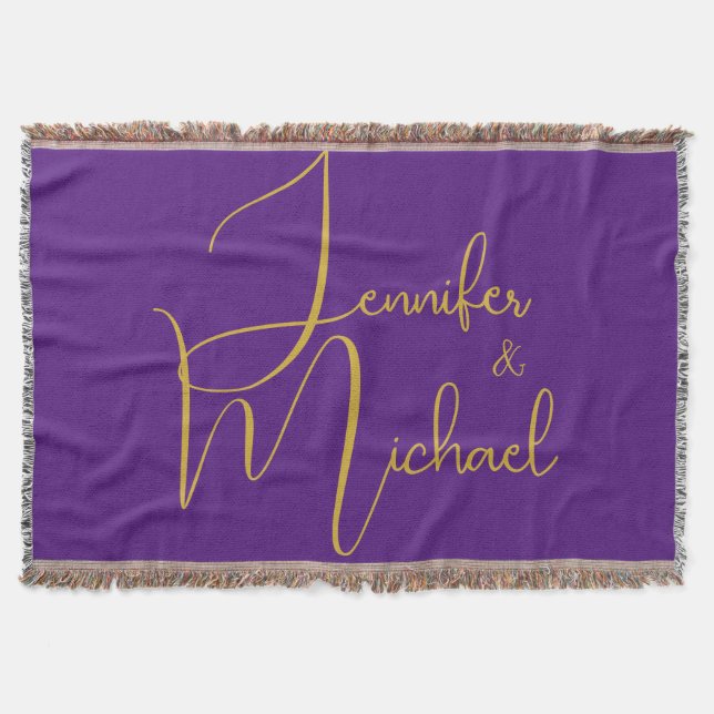 Wedding Modern Minimalist Plain Calligraphy Name Throw Blanket (Front)