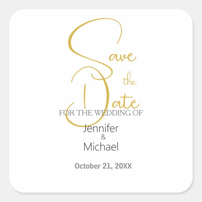 Wedding Modern Minimalist Plain Calligraphy Square Sticker (Front)