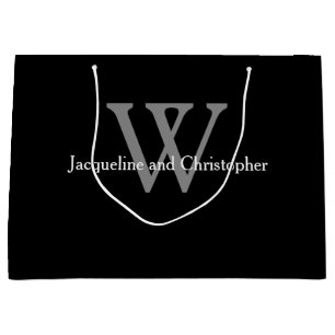 Wedding Modern Monogram And Names Chic Black Large Gift Bag