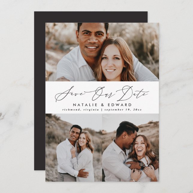 Wedding modern multi photo typography graphic save the date (Front/Back)