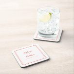 Wedding Modern Newlywed Minimalist Coaster<br><div class="desc">Simple, minimalist and chic Wedding coaster features a modern design with a double framed border in trendy coral on a crisp white background. This modern simple design provides timeless, classic sophistication. Personalize names of couple and event date in elegant coral lettering and script. These are a perfect keepsake for your...</div>