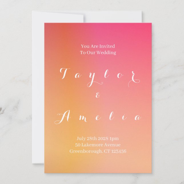 Wedding Modern Orange Sunset Ombre Invitation (Front)
