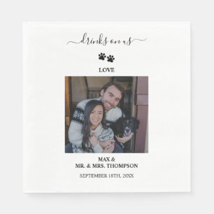 Wedding Modern Photo Couple Pet Dog Drinks on Us Napkin