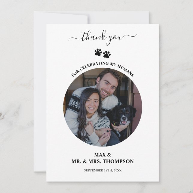 Wedding Modern Photo Couple Pet Dog My Humans  Thank You Card (Front)